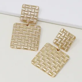 Basket Weave Textured Metal Drop Earrings