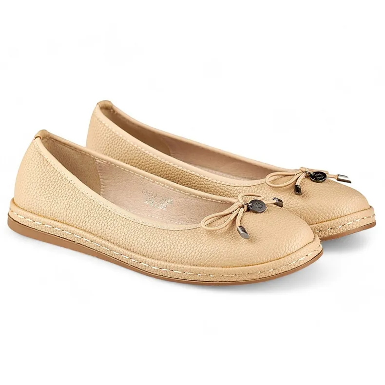 Beige women's ballerinas with leather insole comfortable women's half-shoes