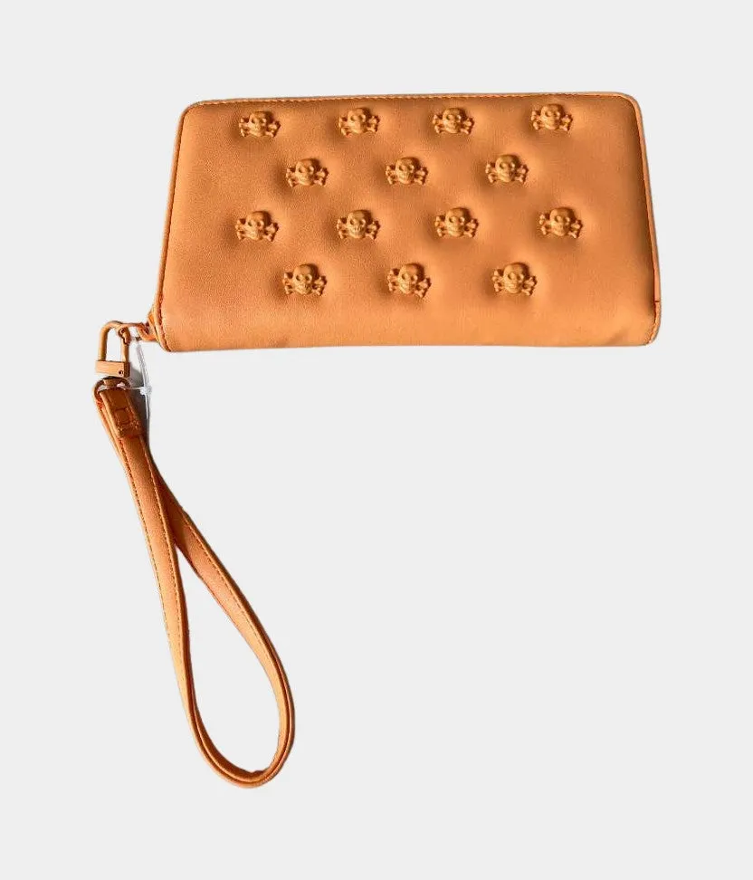 Betsey Johnson Skull Studded Zip Wristlet Wallet Orange | RE:LUV