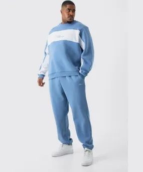 boohooMAN Mens Plus Colour Block Man Sweatshirt Tracksuit In Blue