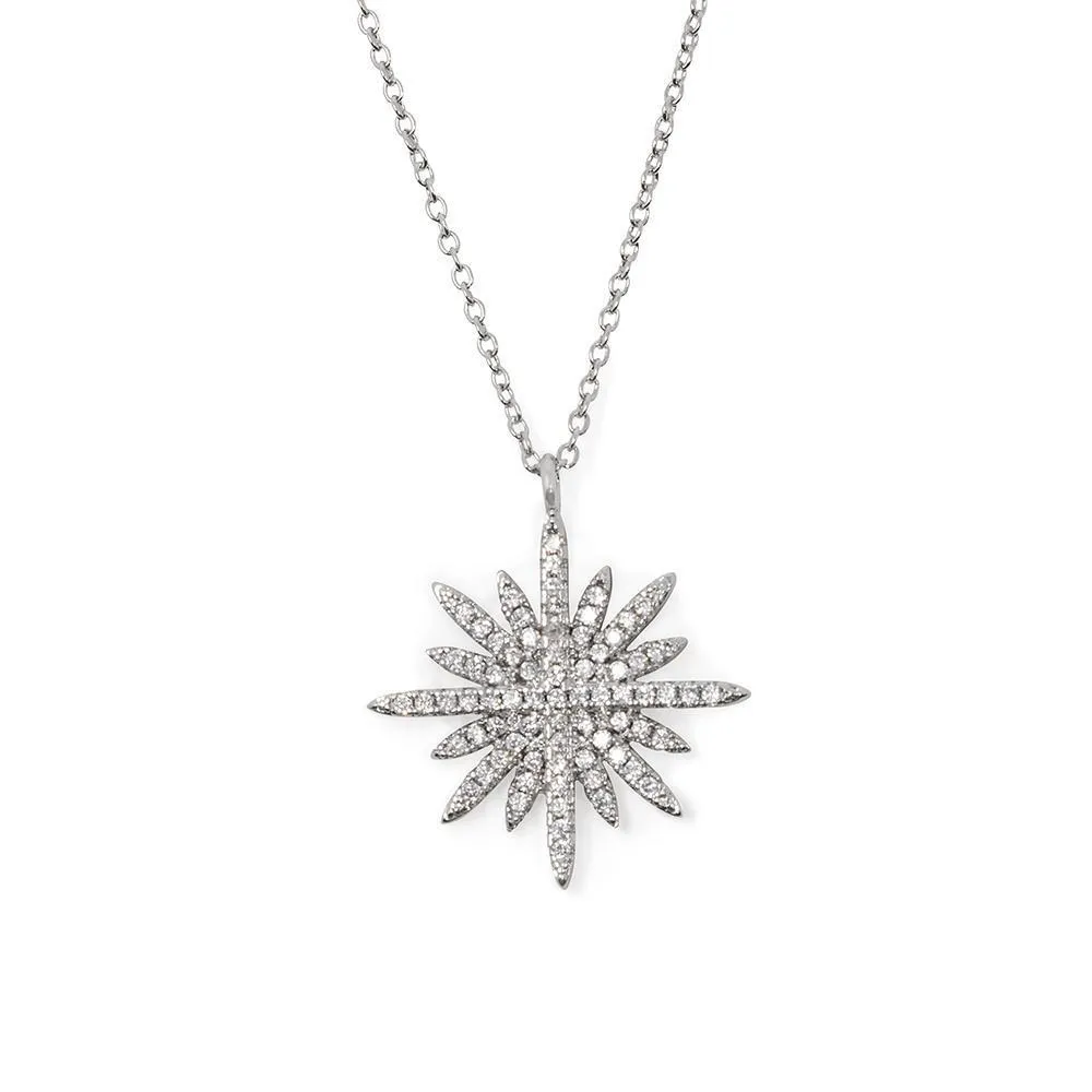 Bright Star Necklace CZ Pave Rhodium Plated