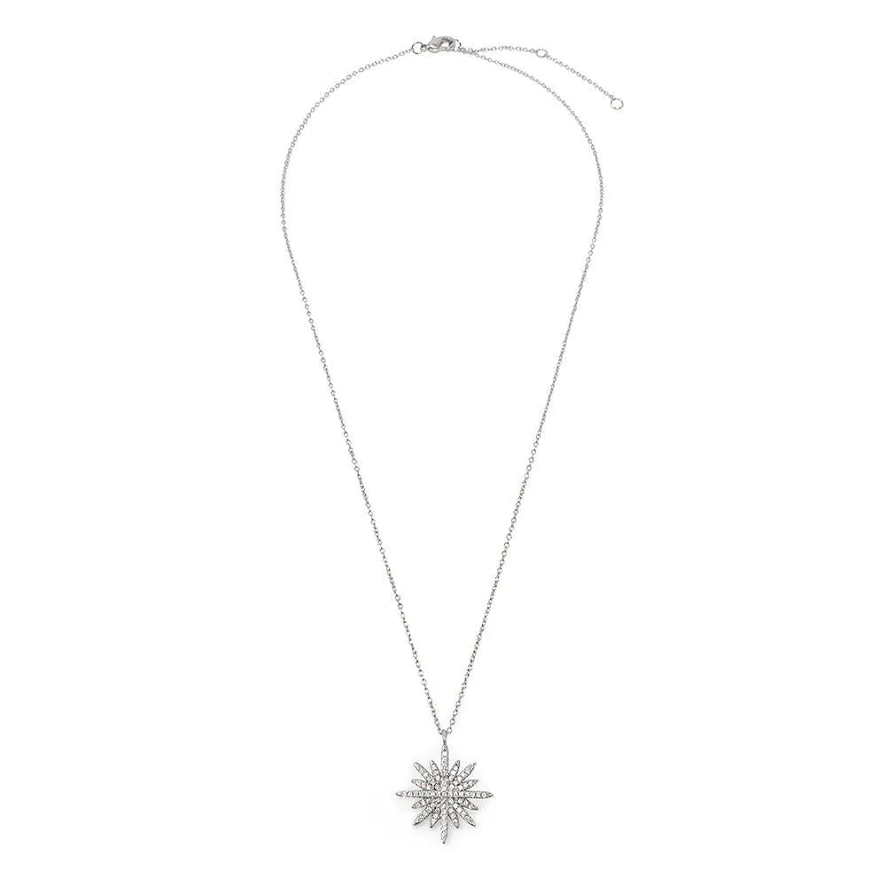 Bright Star Necklace CZ Pave Rhodium Plated