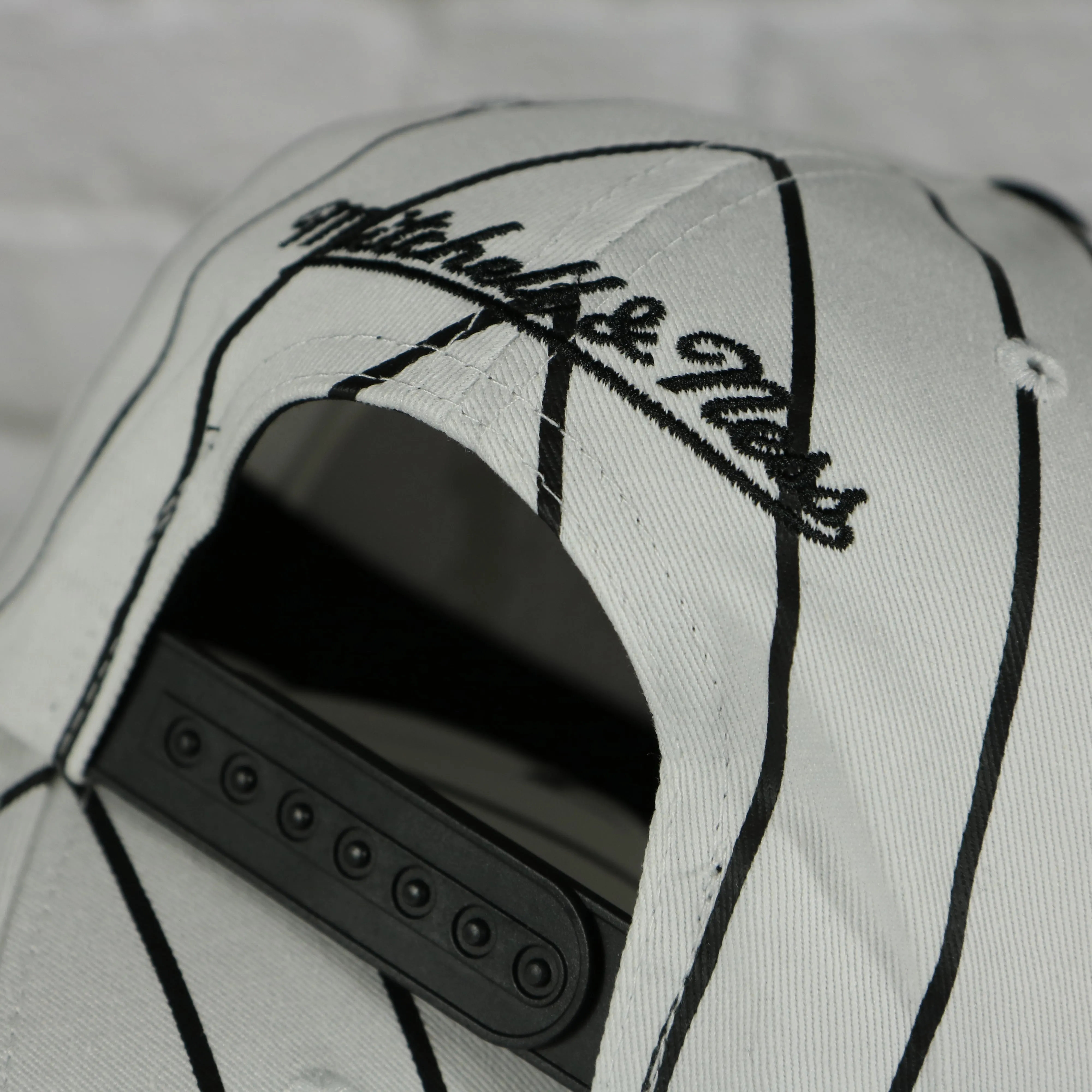 Brooklyn Nets Vintage Pinstripe Baseball Hat | Retro Mitchell and Ness White Pinstripe Snapback Hat