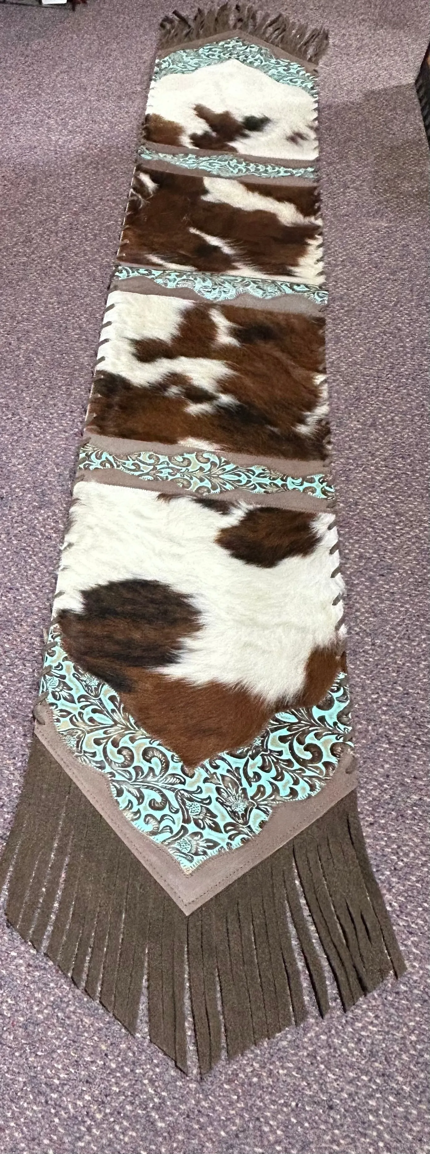 Brown/ White cowhide Table Runner