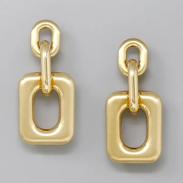 Brushed Metal Rectangular Hoop Drop Earrings