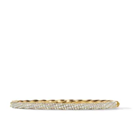 Cable Edge Bangle Bracelet in 18K Yellow Gold with Diamonds\, 4mm