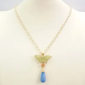 Carved Butterfly Jade with Carnelian and Blue Jade Terra Firma Pendant