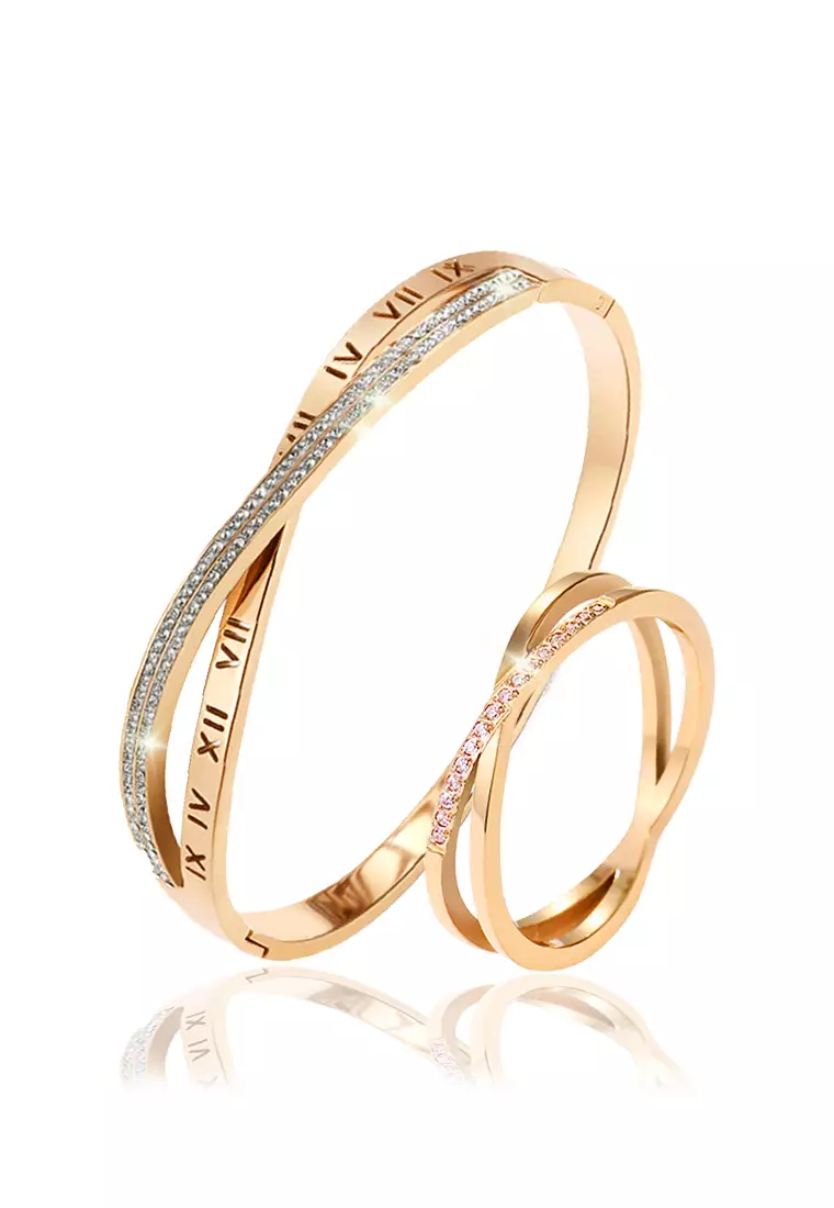 CELOVIS CELOVIS - Vera Bangle Paired with Reva Ring Entwined Jewellery Set in Gold