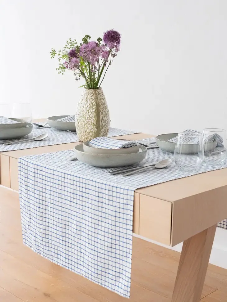 Check Linen Table Runner