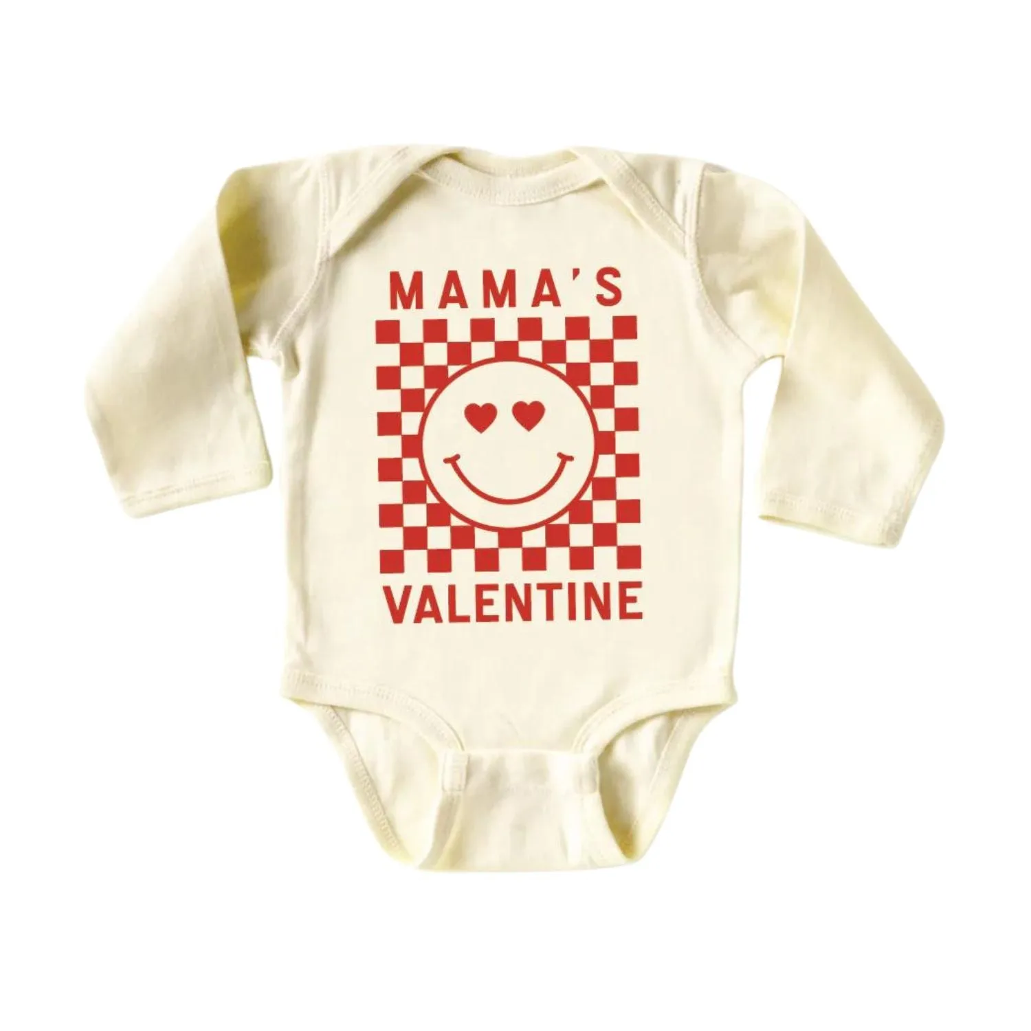 Checkered Long Sleeved Onesie - Mama's Valentine - Natural