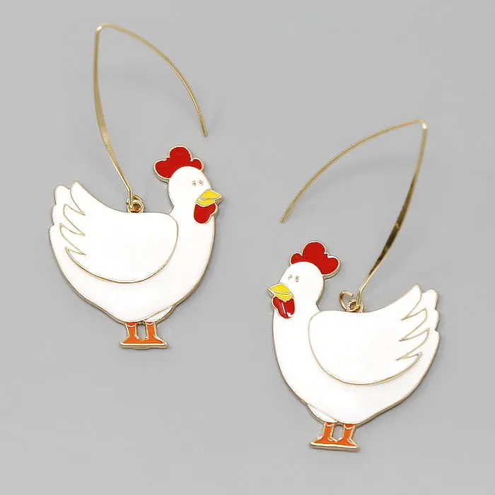 Chicken Enamel Drop Earrings