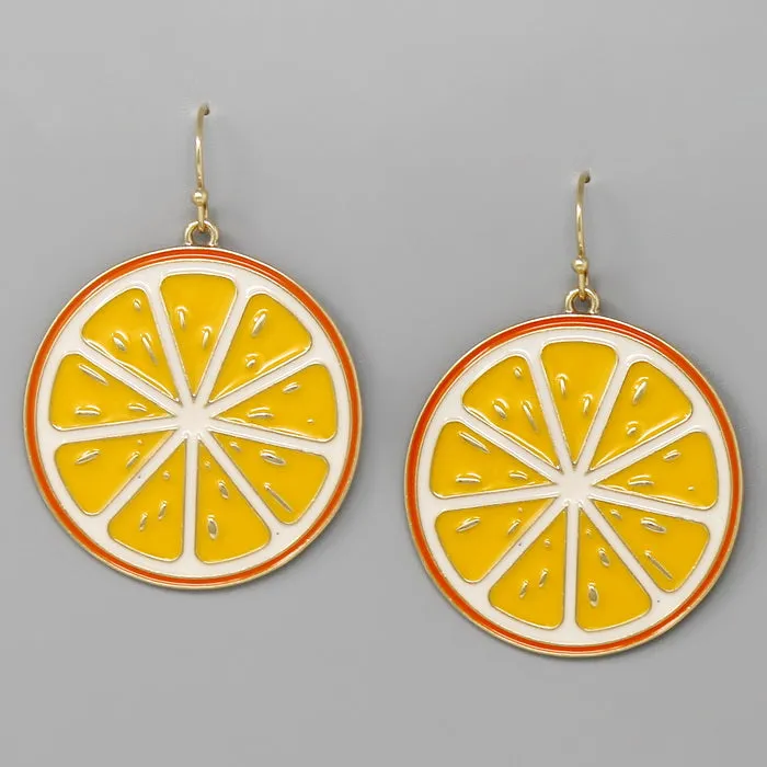 Citrus Slice Enamel Drop Earrings