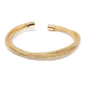 Crystal Mesh Crossed Cuff Bangle Gold Tone