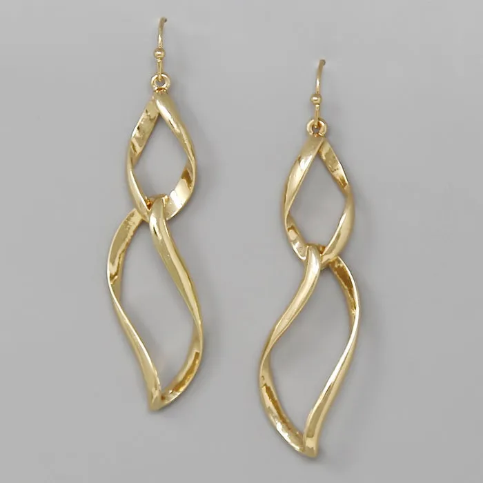 Curved Marquise Link Metal Drop Earrings