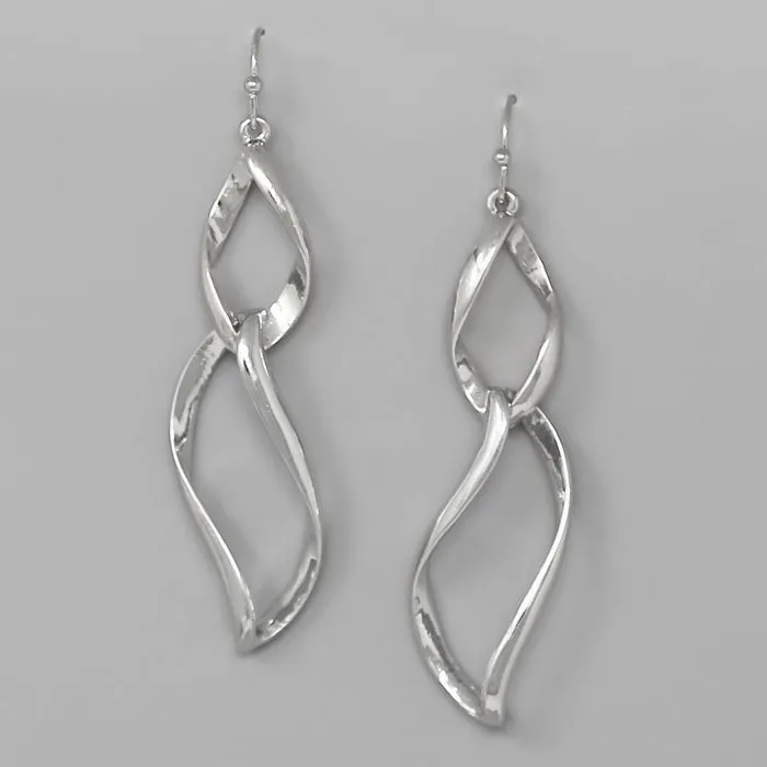 Curved Marquise Link Metal Drop Earrings