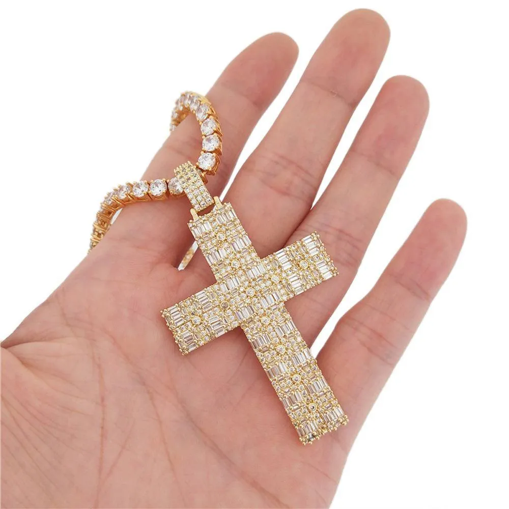 Custom Fat Baguette Cross Pendant in White / Yellow Gold