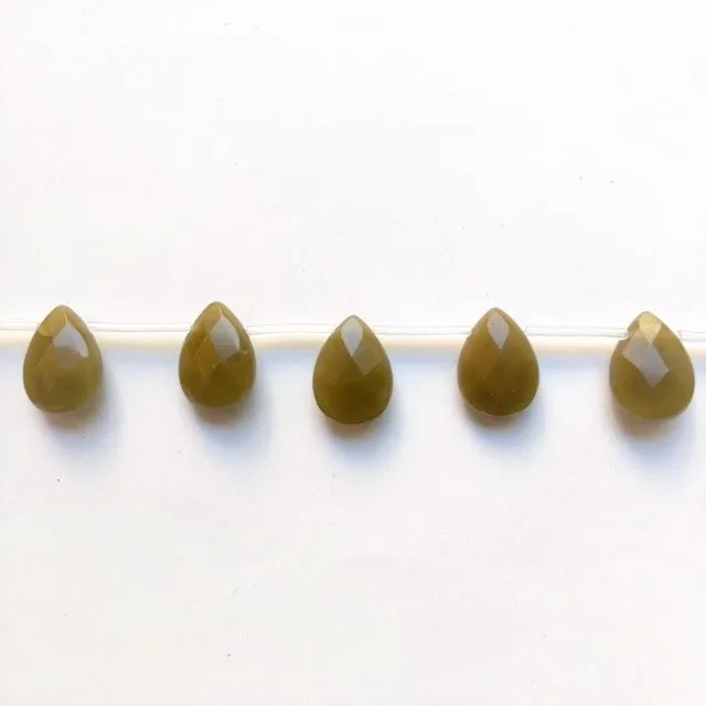 Dark Olive Jade Faceted Flat Drop 13x18mm