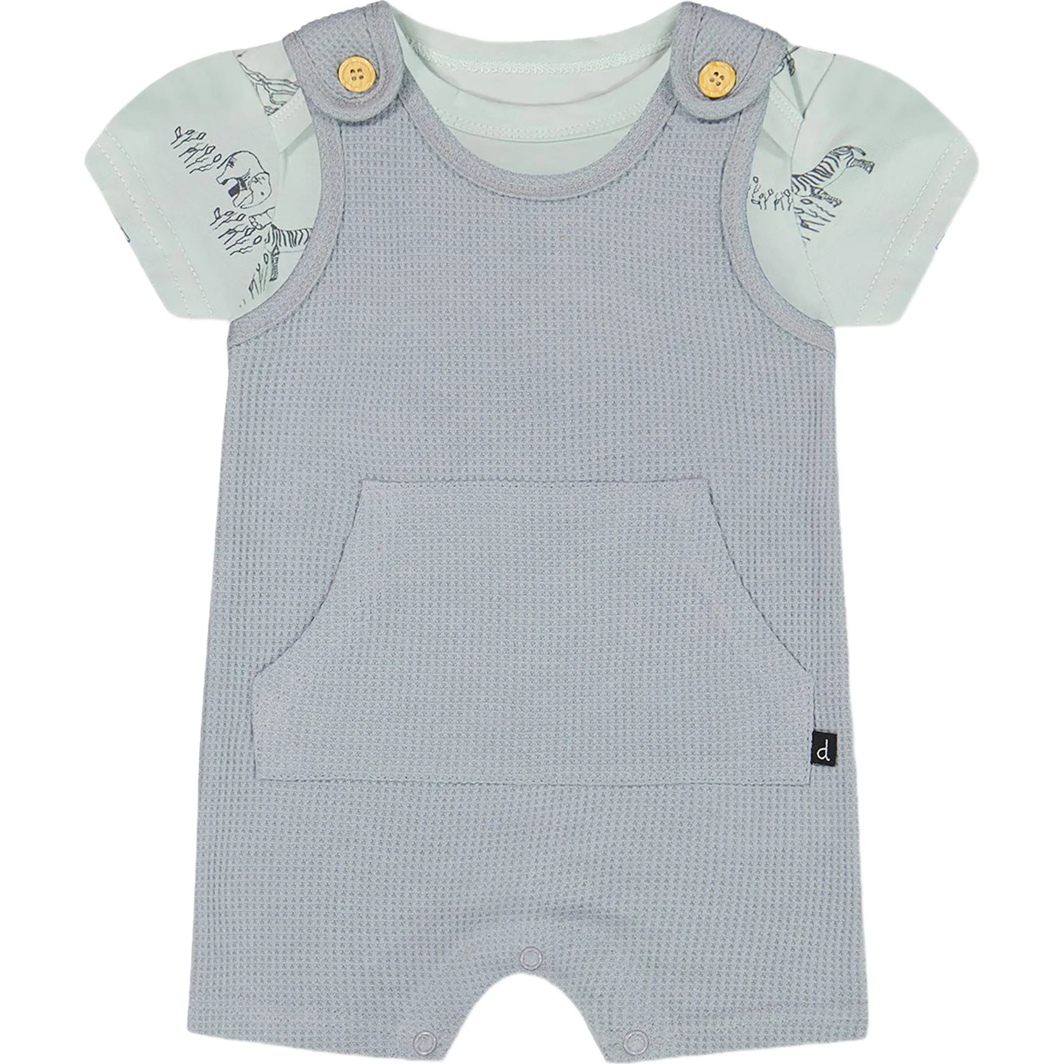 Deux par Deux Organic Cotton Onesie And Waffle Shortall Set, Blue Gray