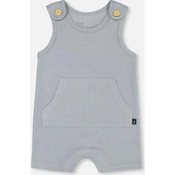 Deux par Deux Organic Cotton Onesie And Waffle Shortall Set, Blue Gray