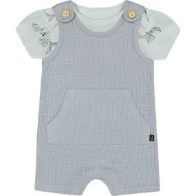 Deux par Deux Organic Cotton Onesie And Waffle Shortall Set, Blue Gray