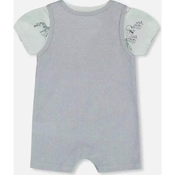 Deux par Deux Organic Cotton Onesie And Waffle Shortall Set, Blue Gray