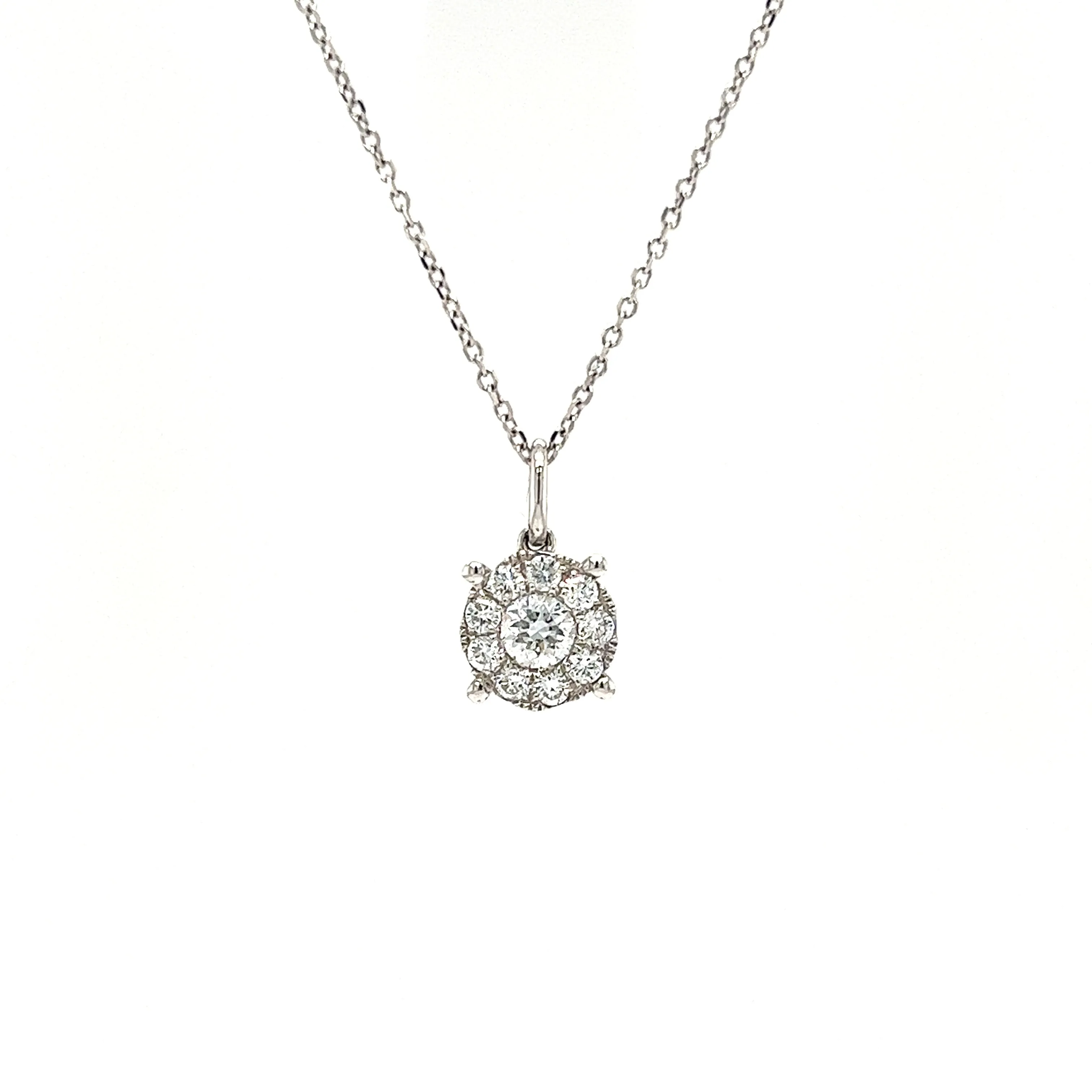 Diamond Pendant with Diamond Halo in 14K White Gold