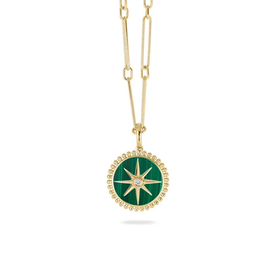 Doves by Doron Paloma 18Kt Gold Diamond & Malachite Paperclip Pendant