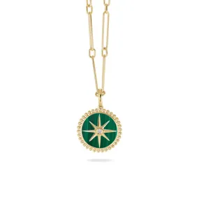 Doves by Doron Paloma 18Kt Gold Diamond & Malachite Paperclip Pendant