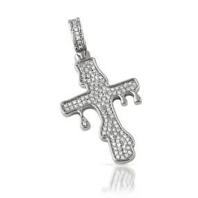 Drip Cross Rhodium CZ Bling Bling Pendant