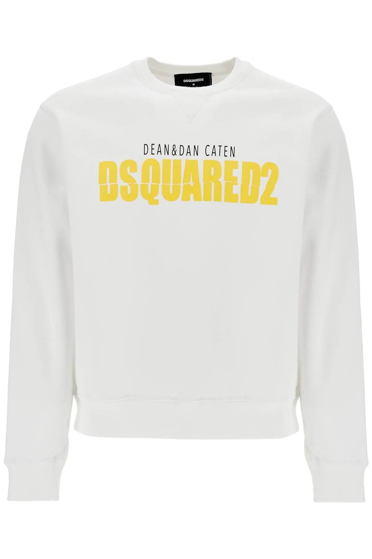 Dsquared2 White Cotton Sweatshirt With Distinctive Yellow Logo