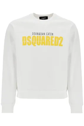 Dsquared2 White Cotton Sweatshirt With Distinctive Yellow Logo