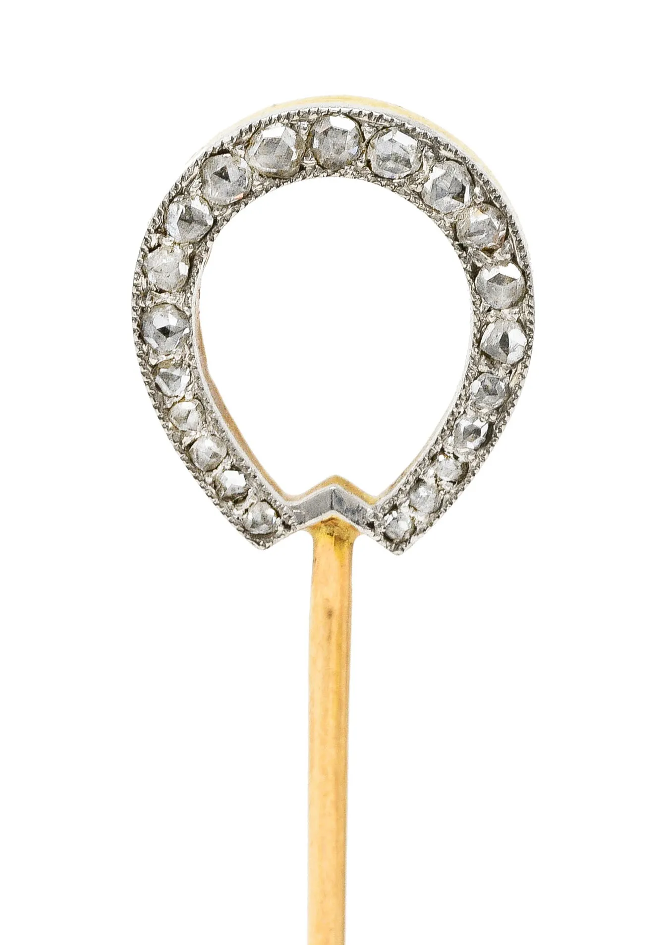 Edwardian 0.70 CTW Diamond Emerald Platinum-Topped 18 Karat Gold Reversible Horseshoe Stickpin