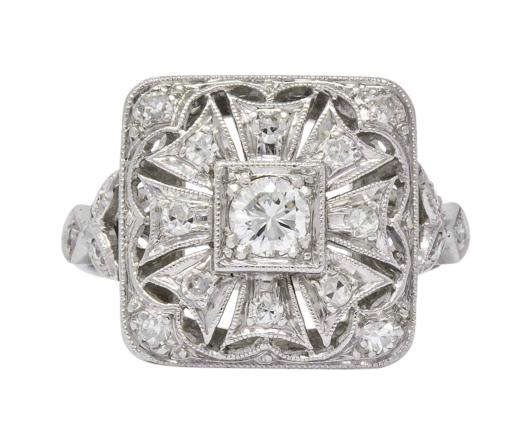 Edwardian Diamond Platinum Geometric Dinner Ring