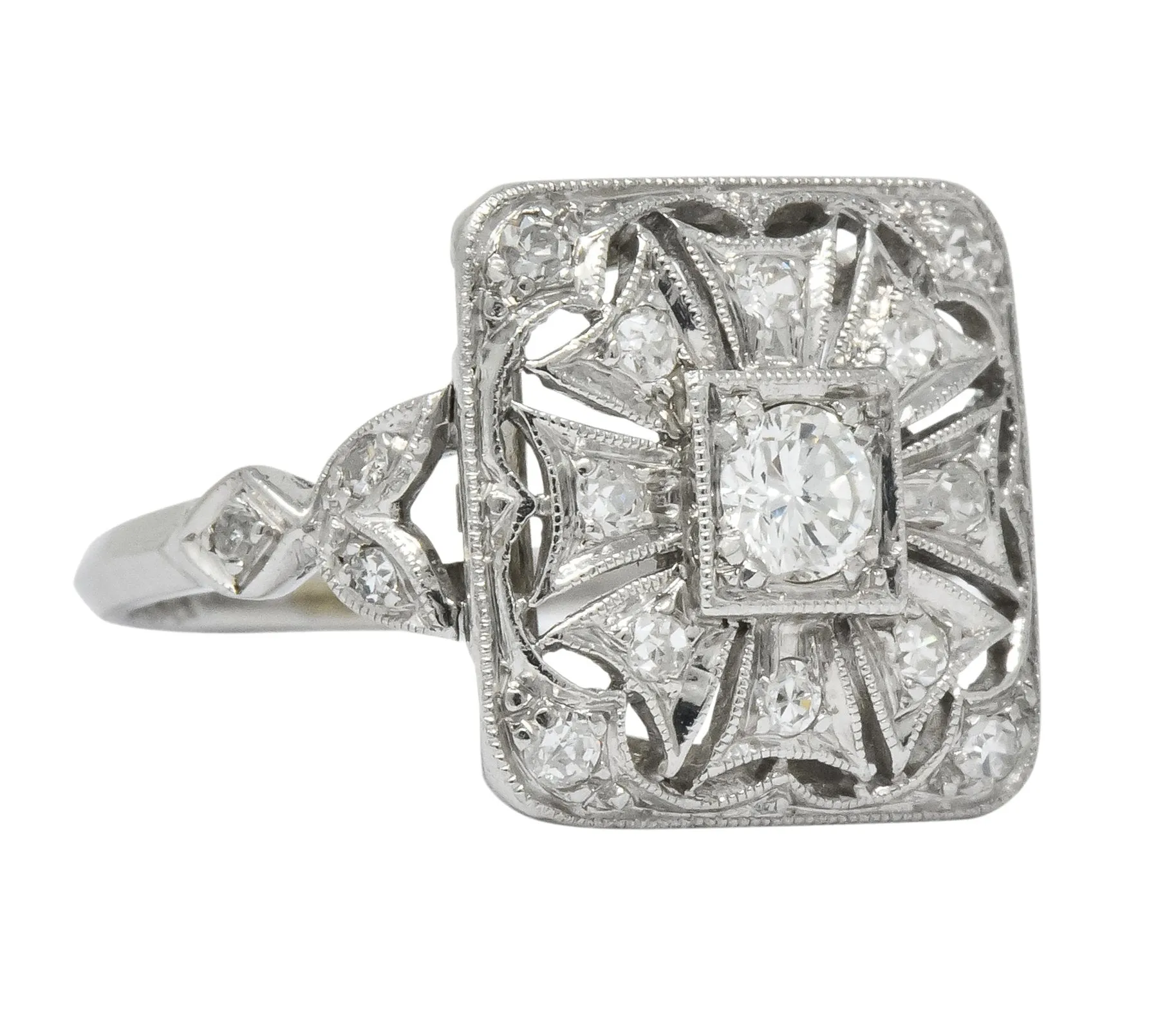 Edwardian Diamond Platinum Geometric Dinner Ring