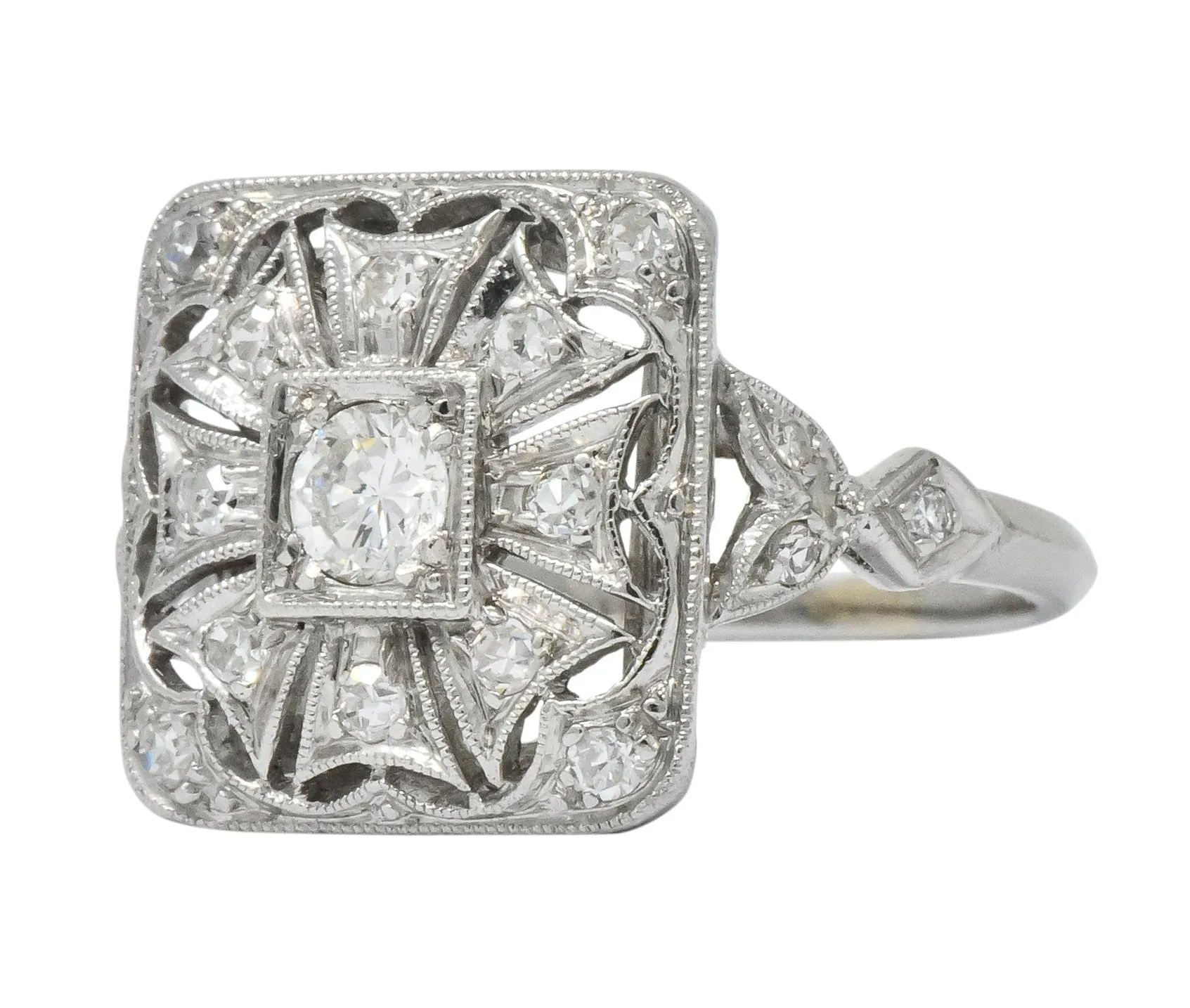 Edwardian Diamond Platinum Geometric Dinner Ring