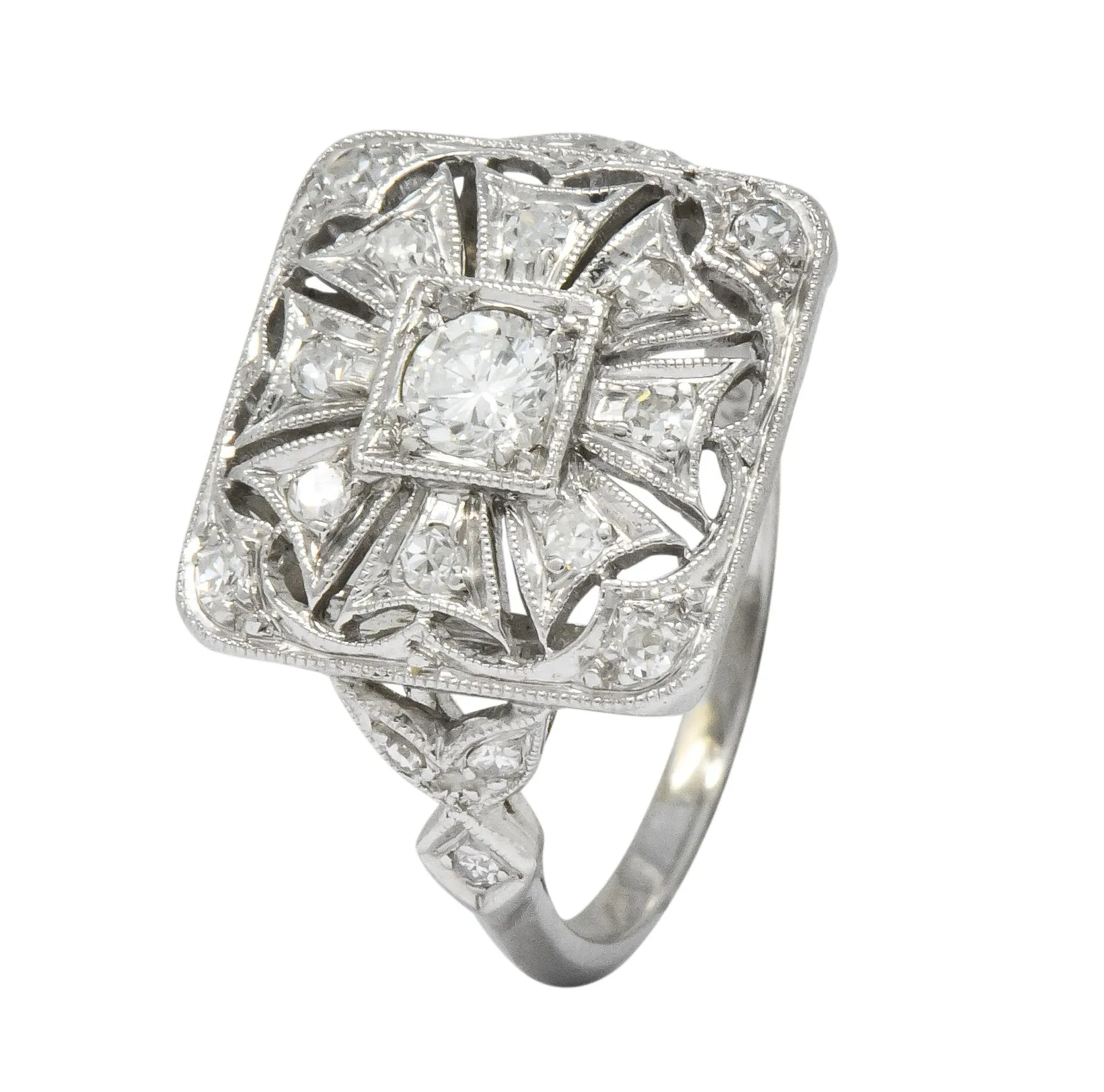 Edwardian Diamond Platinum Geometric Dinner Ring