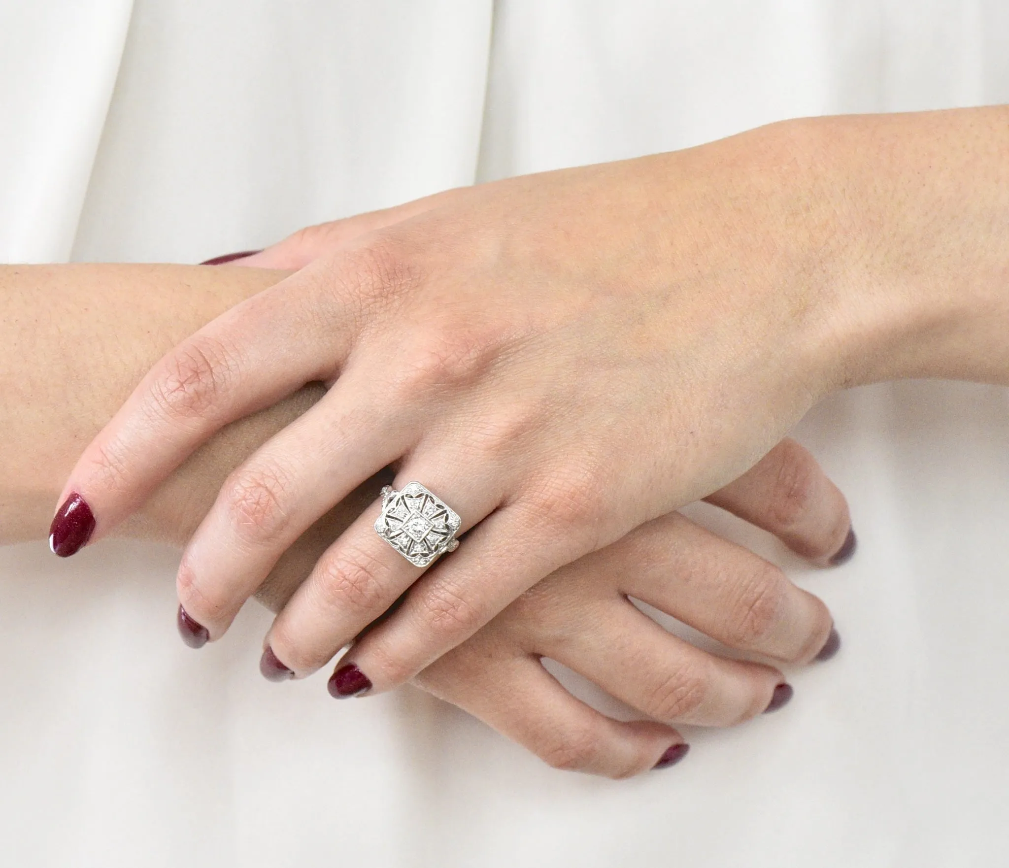 Edwardian Diamond Platinum Geometric Dinner Ring