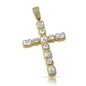 Emerald Cut Round Cut Bling Bling Gold Cross