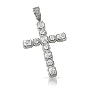 Emerald Cut Round Cut Bling Bling Rhodium Cross