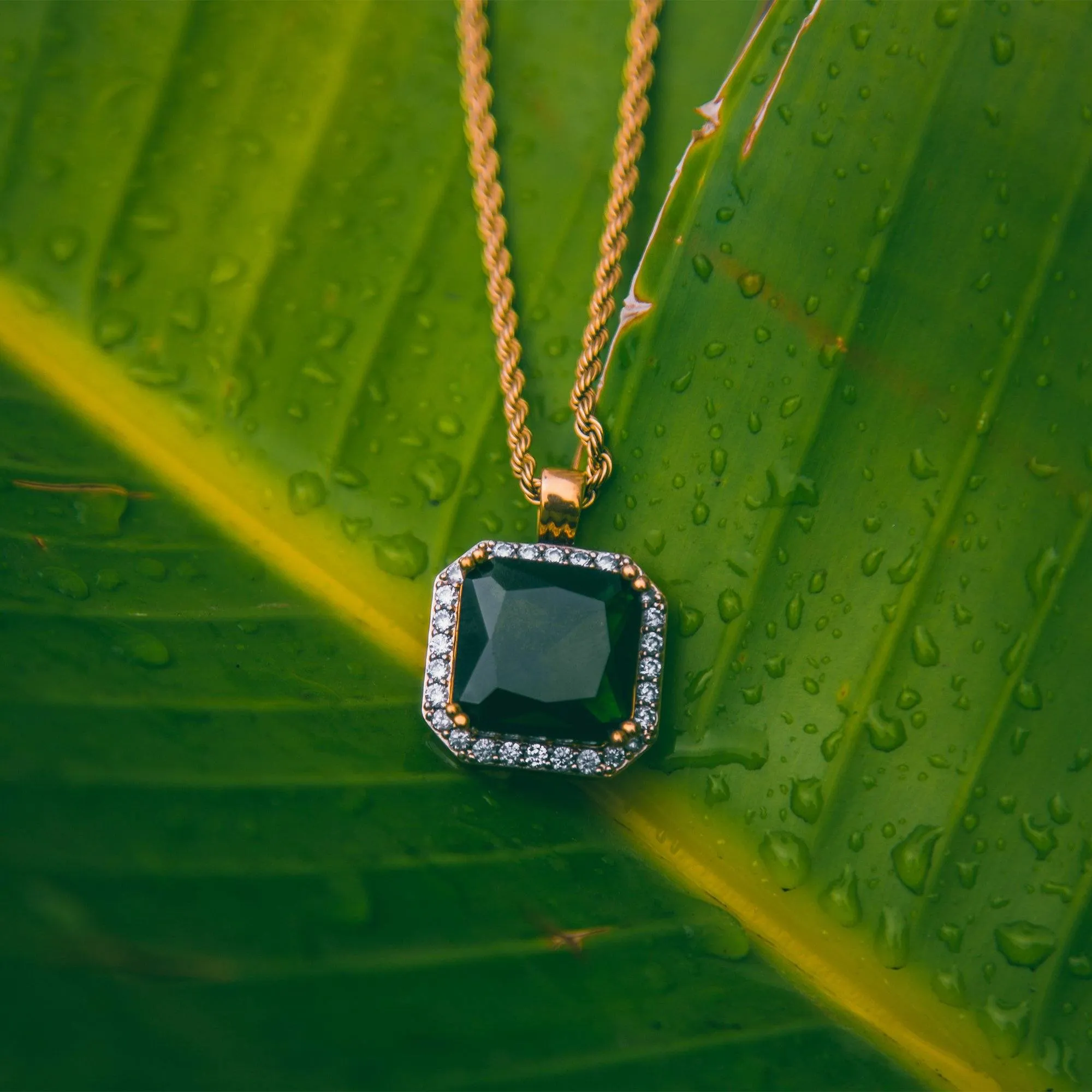 Emerald Pendant Necklace & Rope Chain