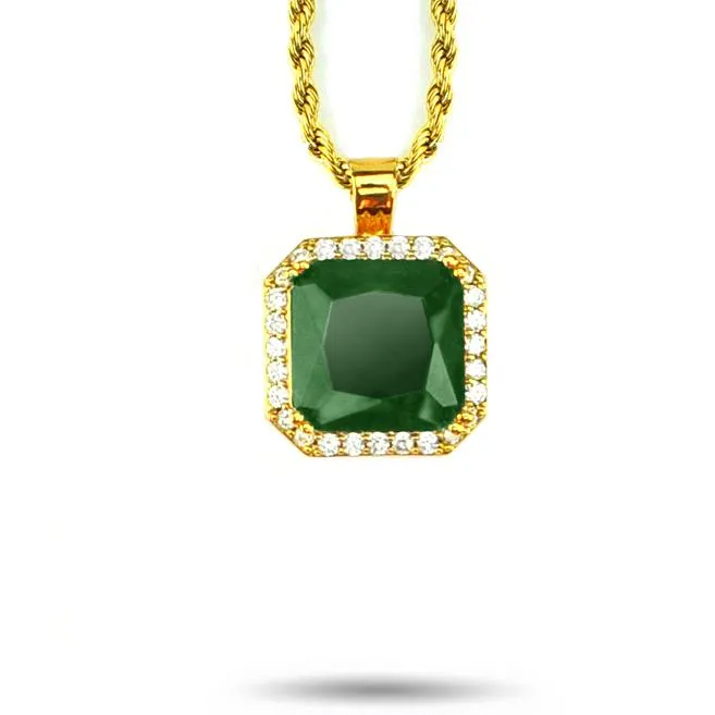 Emerald Pendant Necklace & Rope Chain