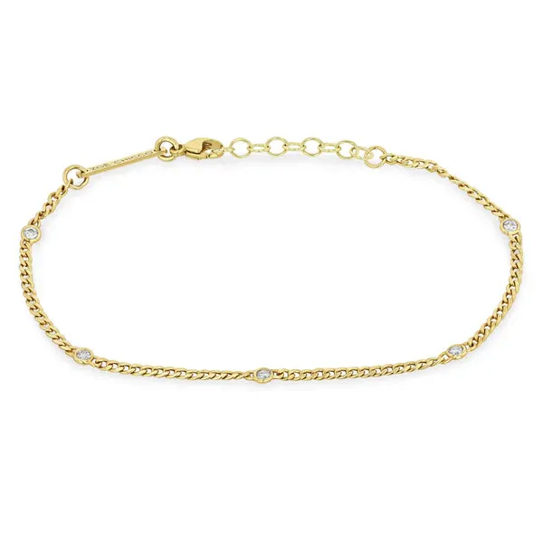 Extra Small Curb Chain Bracelet with 5 Floating Diamonds