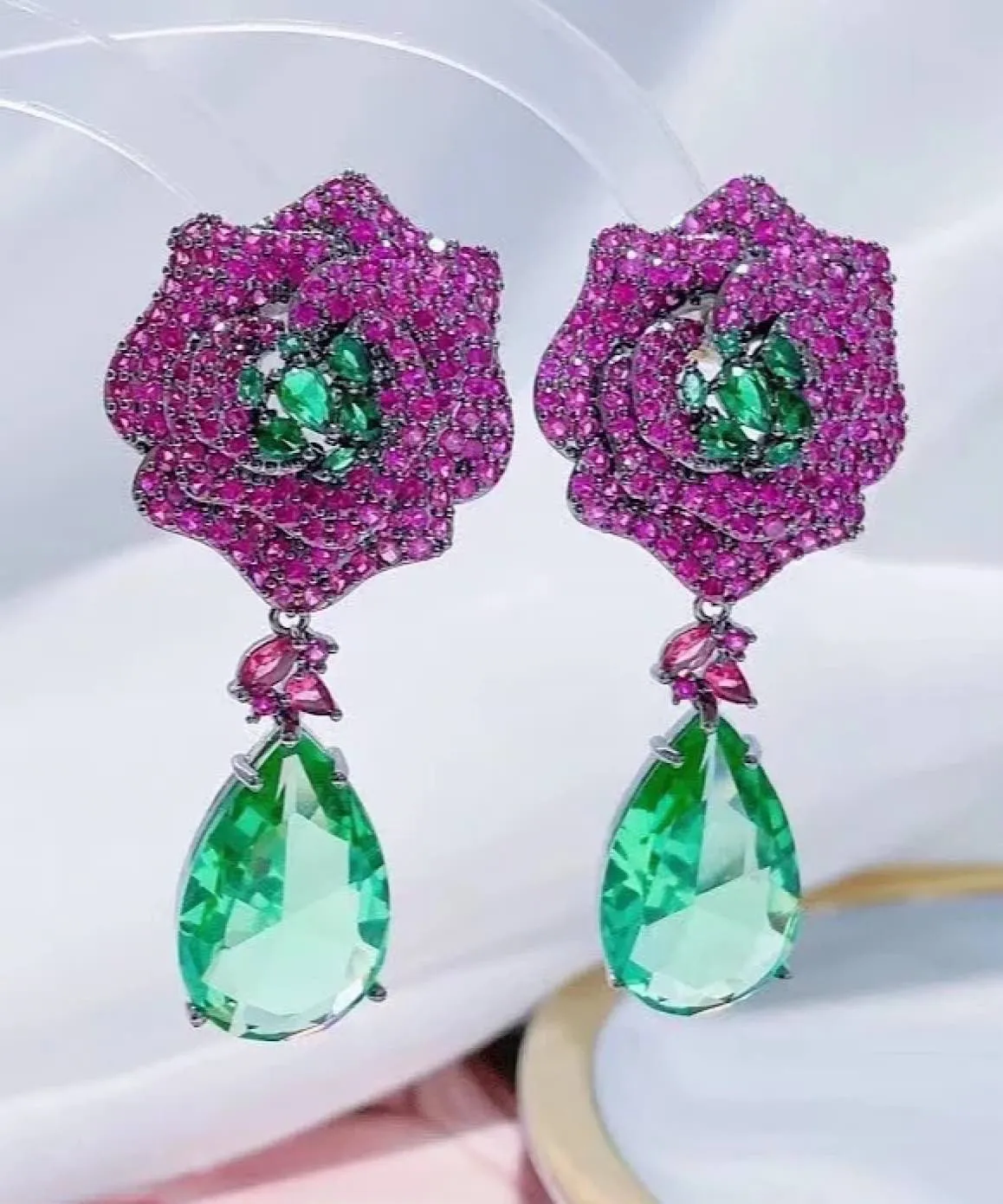 Floral Diamond Drop Earrings In Purple