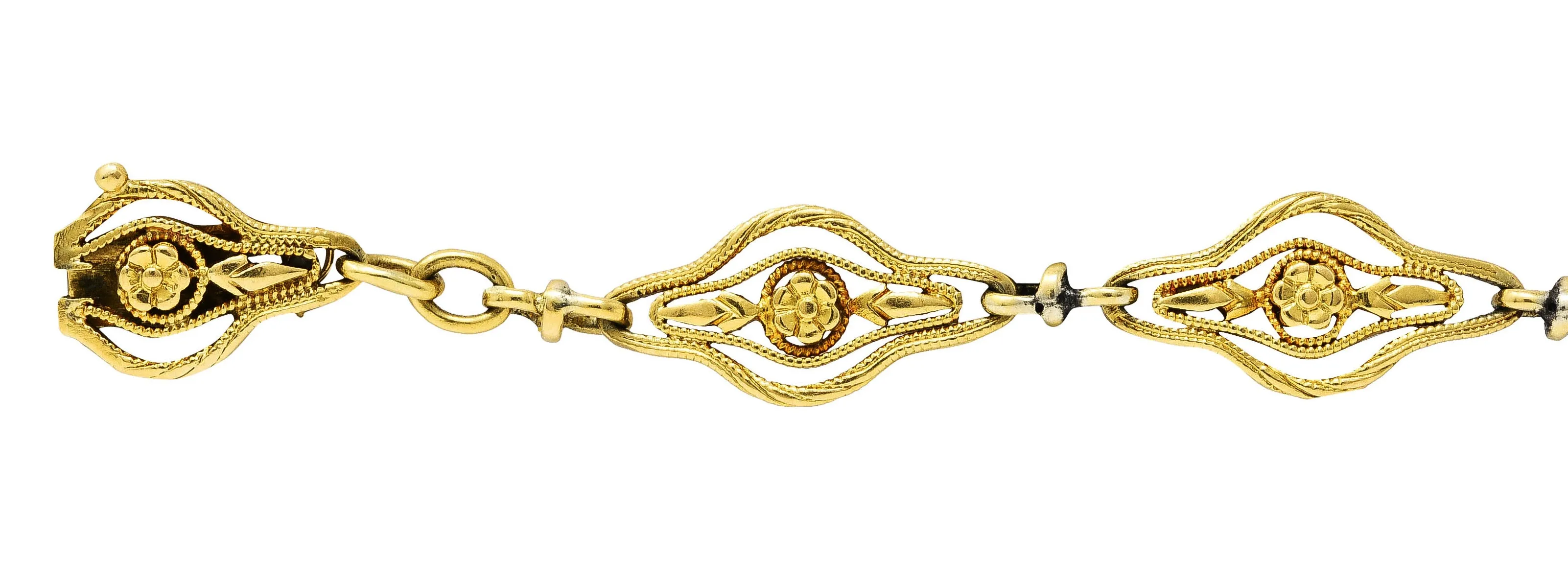 French Victorian 18 Karat Yellow Gold Floral Link Bracelet