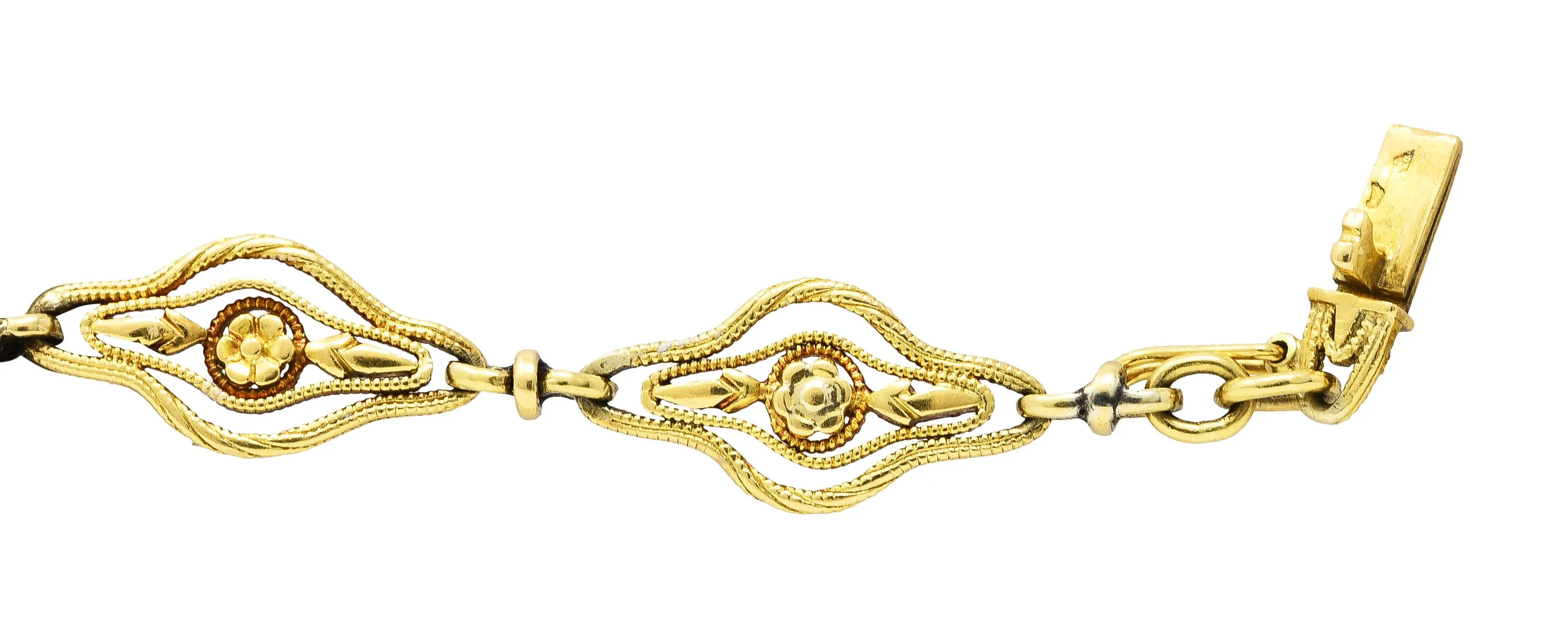 French Victorian 18 Karat Yellow Gold Floral Link Bracelet