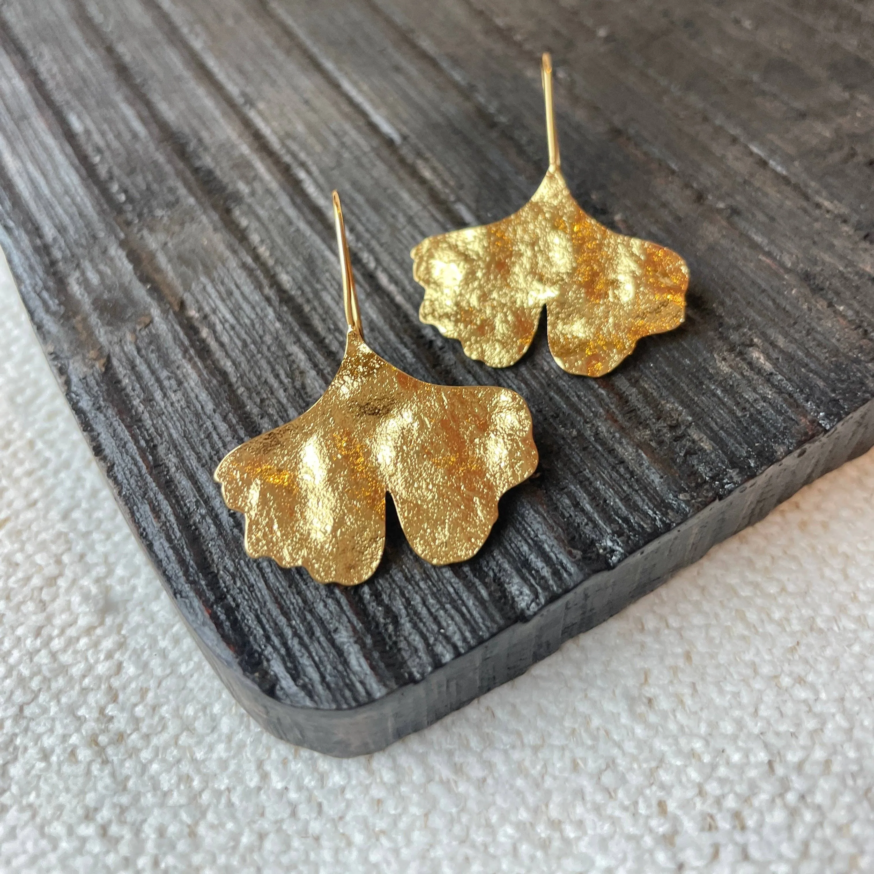 Gold Ginkgo Leaf Threader Earrings