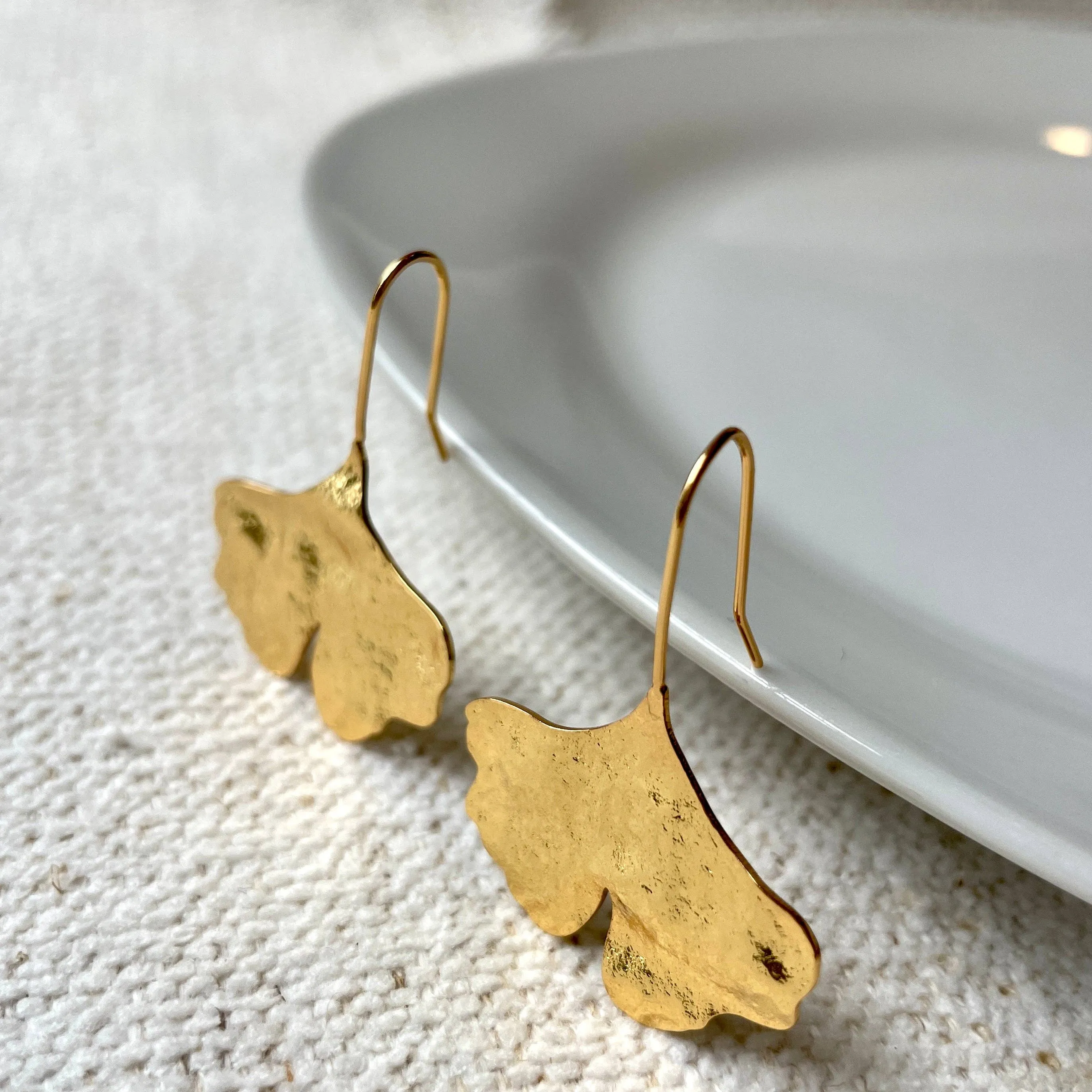 Gold Ginkgo Leaf Threader Earrings