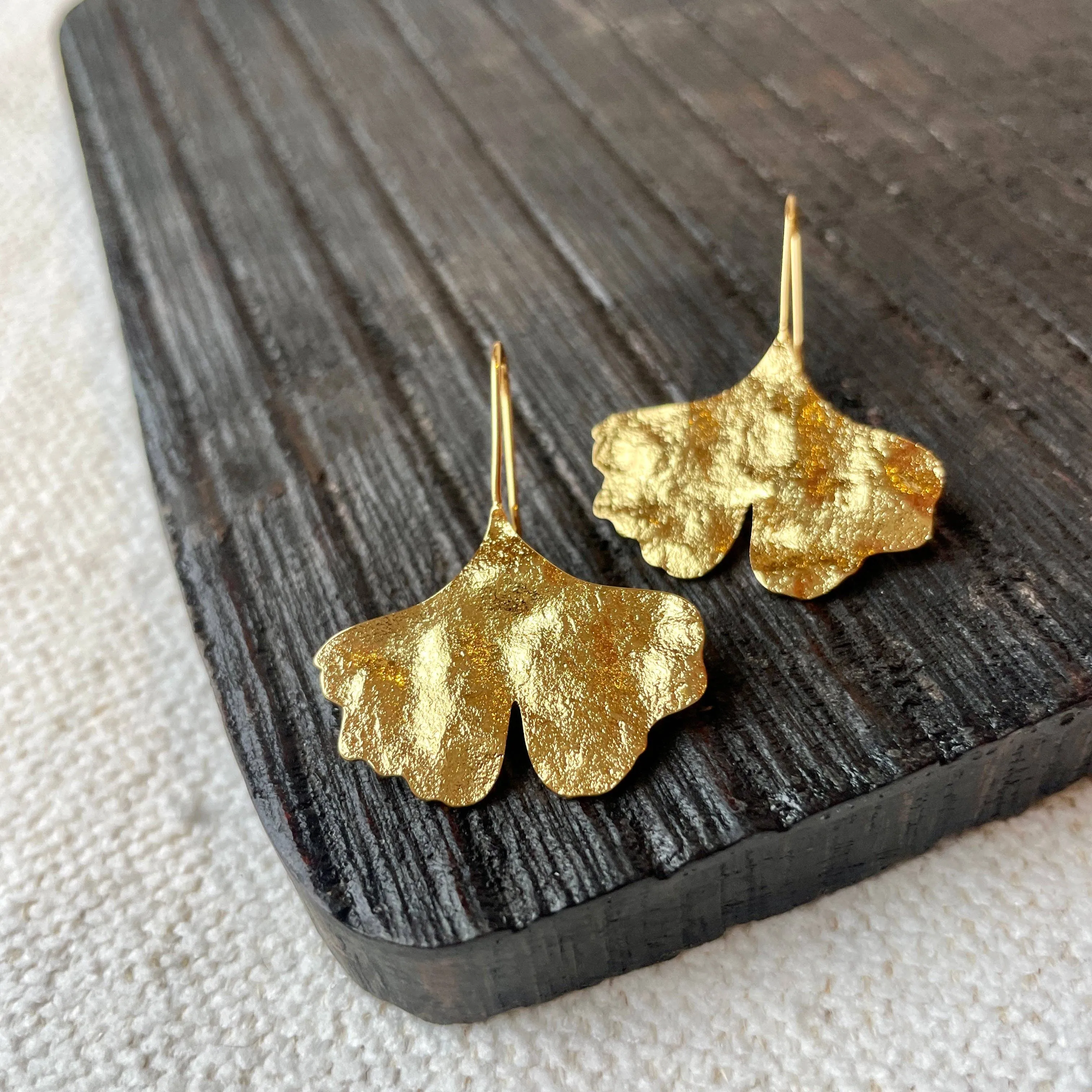 Gold Ginkgo Leaf Threader Earrings