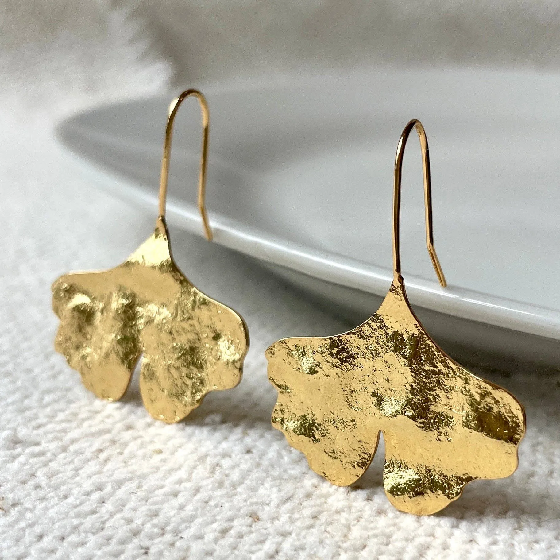 Gold Ginkgo Leaf Threader Earrings