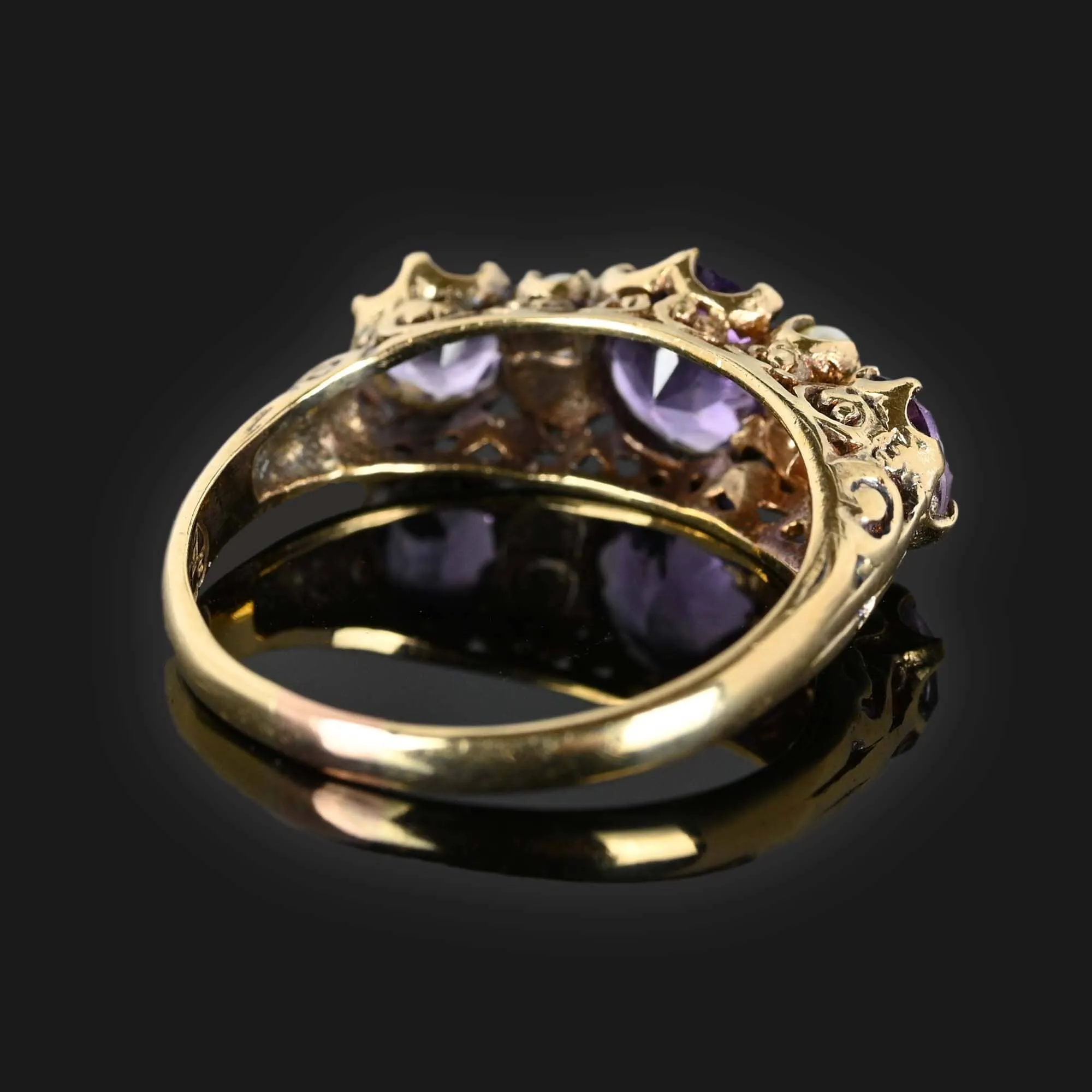 Gold Pearl and Amethyst Victorian Style Ring